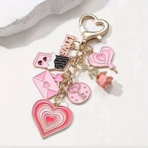 Valentines Pink Heart Bag Charm Keychain